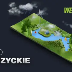 Wizualizacja jeziora Przeczyckiego z żaglówką, domkami i wiatrakiem. Nadciąga burza.